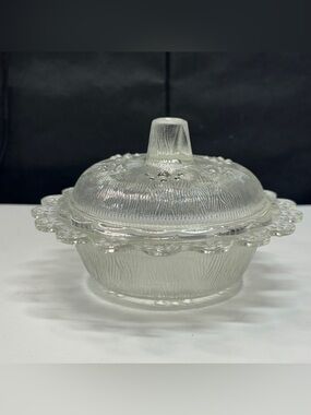 Vtg Italian Masserini Barocco Sugar Bowl & Lid Candy Dish Clear Glass Made Italy